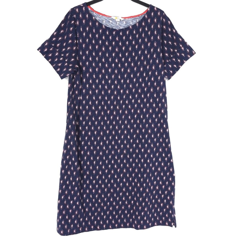 BODEN Women's Dress MEDIUM Paisley Print Knee Length Navy Short Sleeve J0805